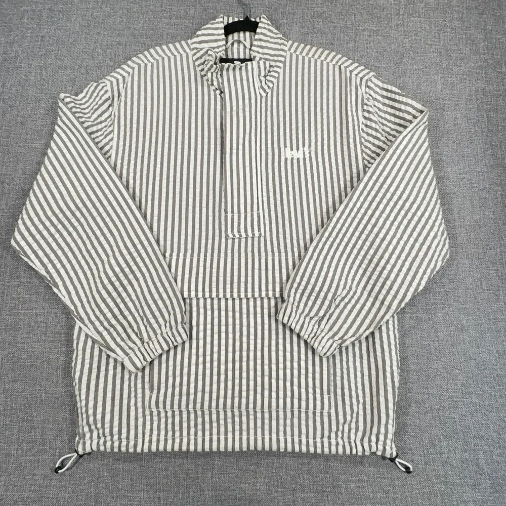 Levi's Octavia Lightweight Anorak Jacket Mens S Gray Striped Seersucker Pullover